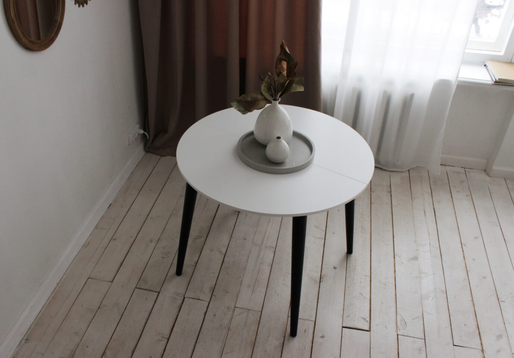 Kovdor, круглый белый стол с 3 прямыми ножками, D 800