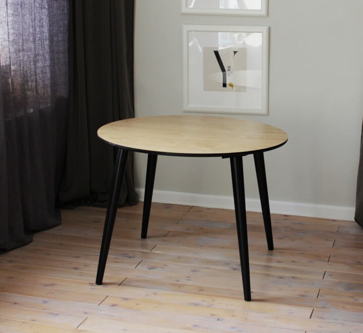 DOUBLE KEM, раздвижной круглый шпонированный дубом стол с прямыми ножками, D1000 + 2 х 300