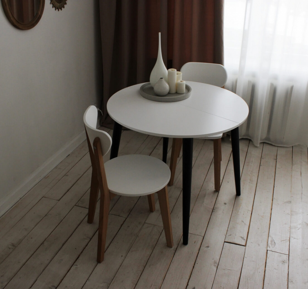 Kovdor, круглый белый стол с четырьмя прямыми ножками, D 1100